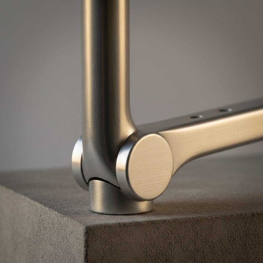 Polished recycled aluminum hardware detail