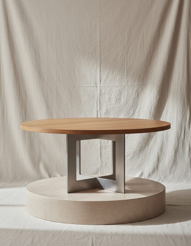 Modern round dining table with oak top